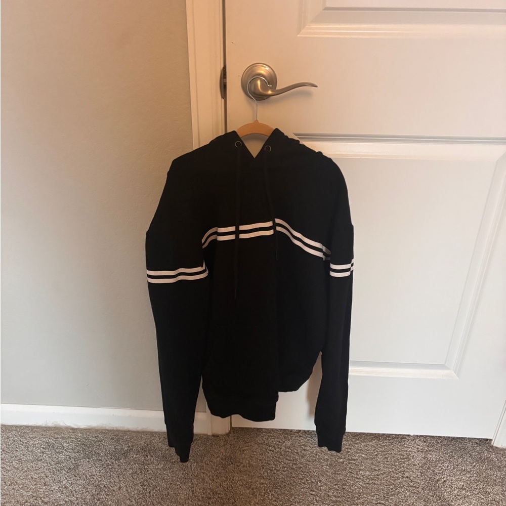 ZYIA Black Hoodie with White Stripe Detail